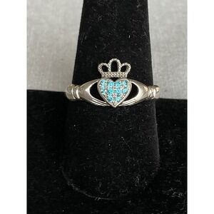 925 Sterling Silver Clauddah Ring Size 9.5 With Blue Stones & Crown Vintage